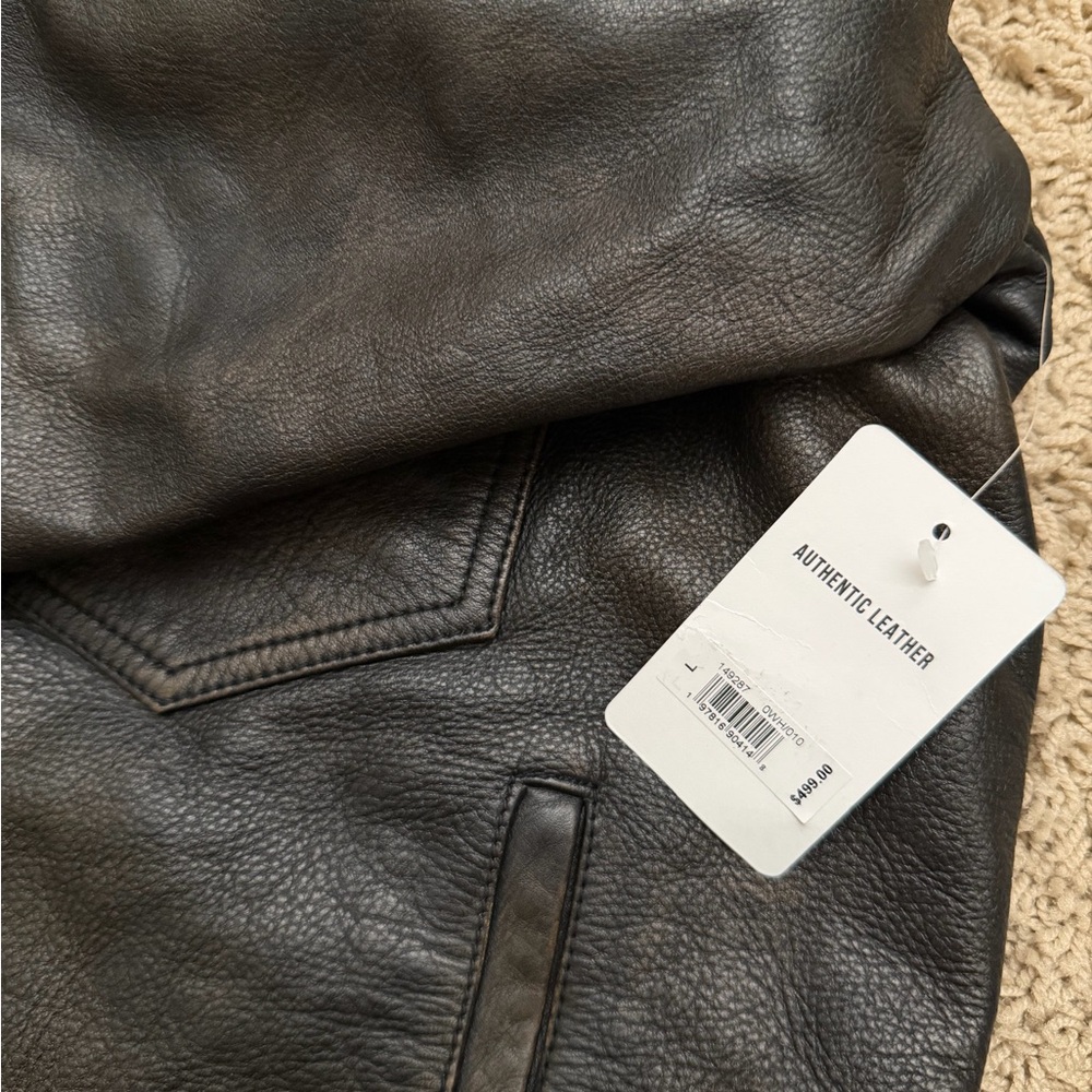 NWT Lucky Brand Men's Leather Trucker Jacket Size Large Brown Black MSRP $499 - Picture 4 of 5
